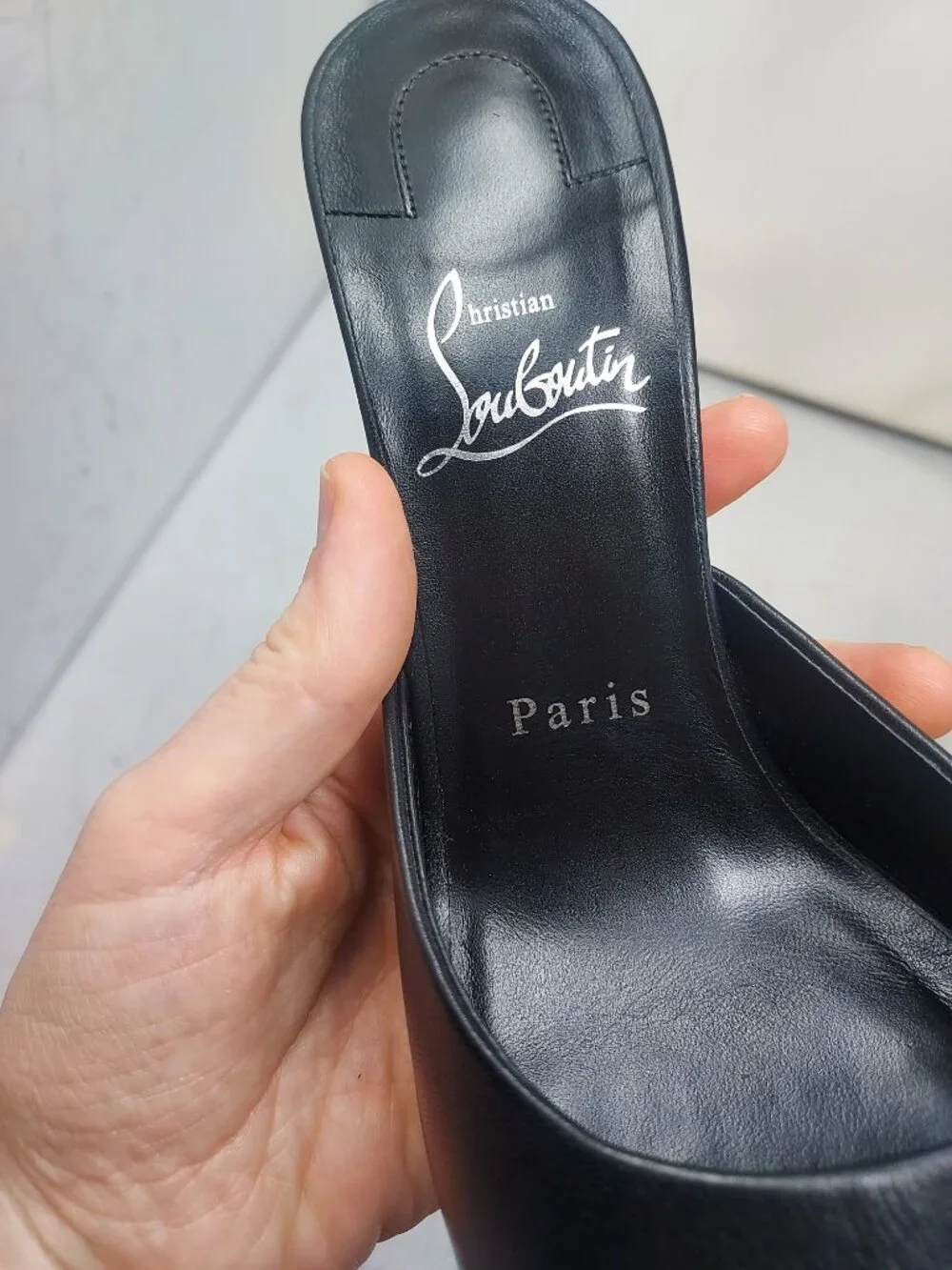 Christian Louboutin Black Miss Z Leather Mule Heel Sandal